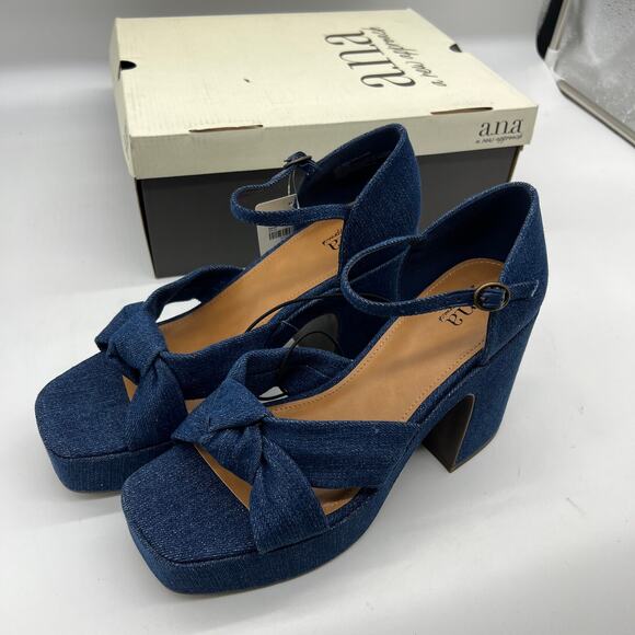 a.n.a Womens Holland Heeled Sandals Denim Platform Size 9.5M - Picture 9 of 15